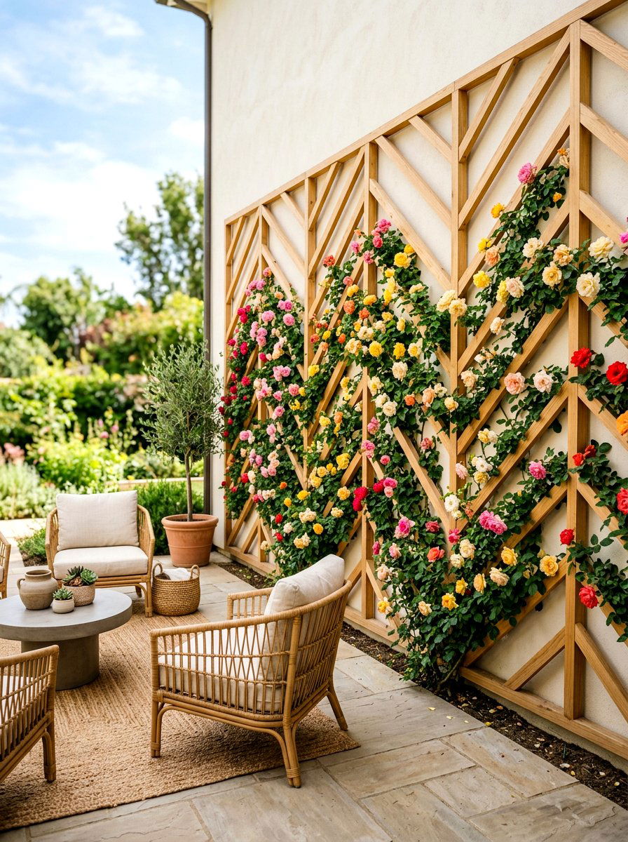 Chevron Pattern Lattice - 30 rose trellis wall ideas