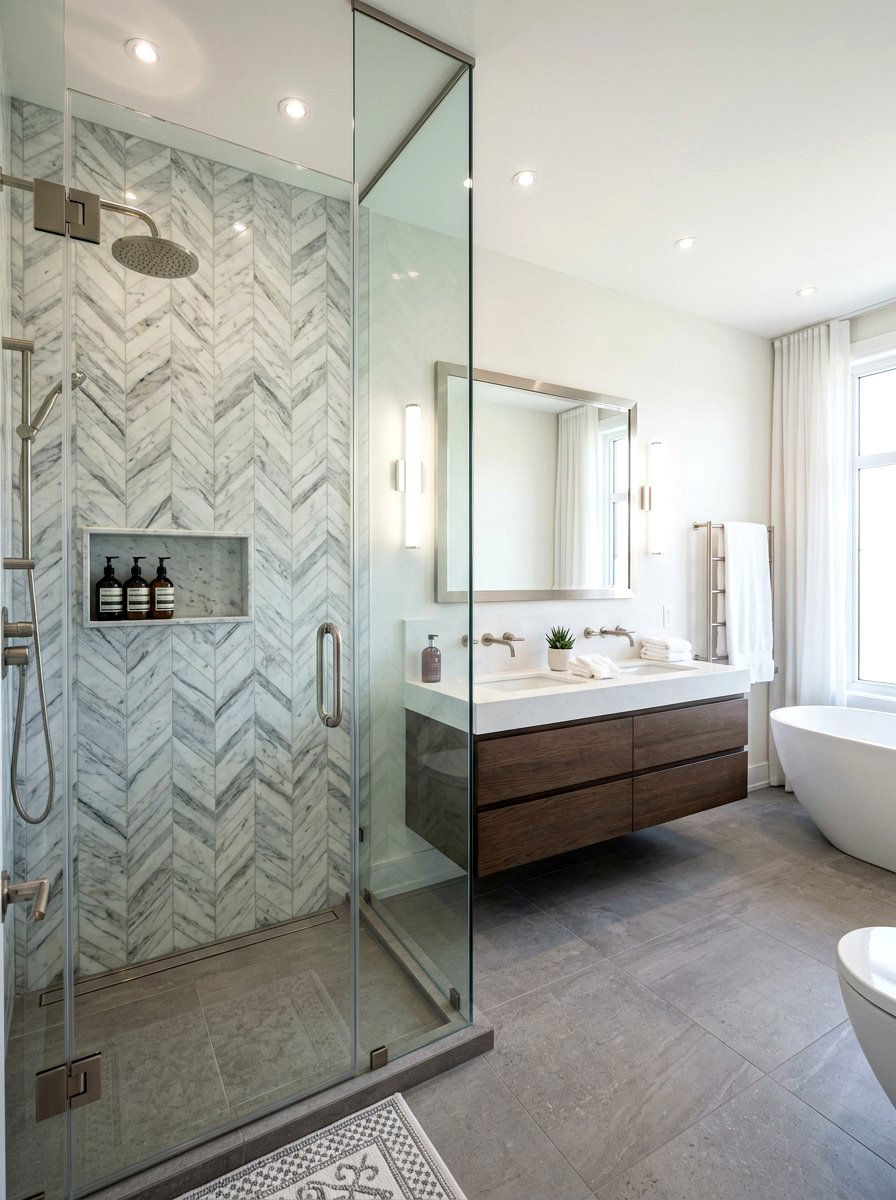 Chevron Pattern Shower Wall - 30 bathroom accent tile ideas