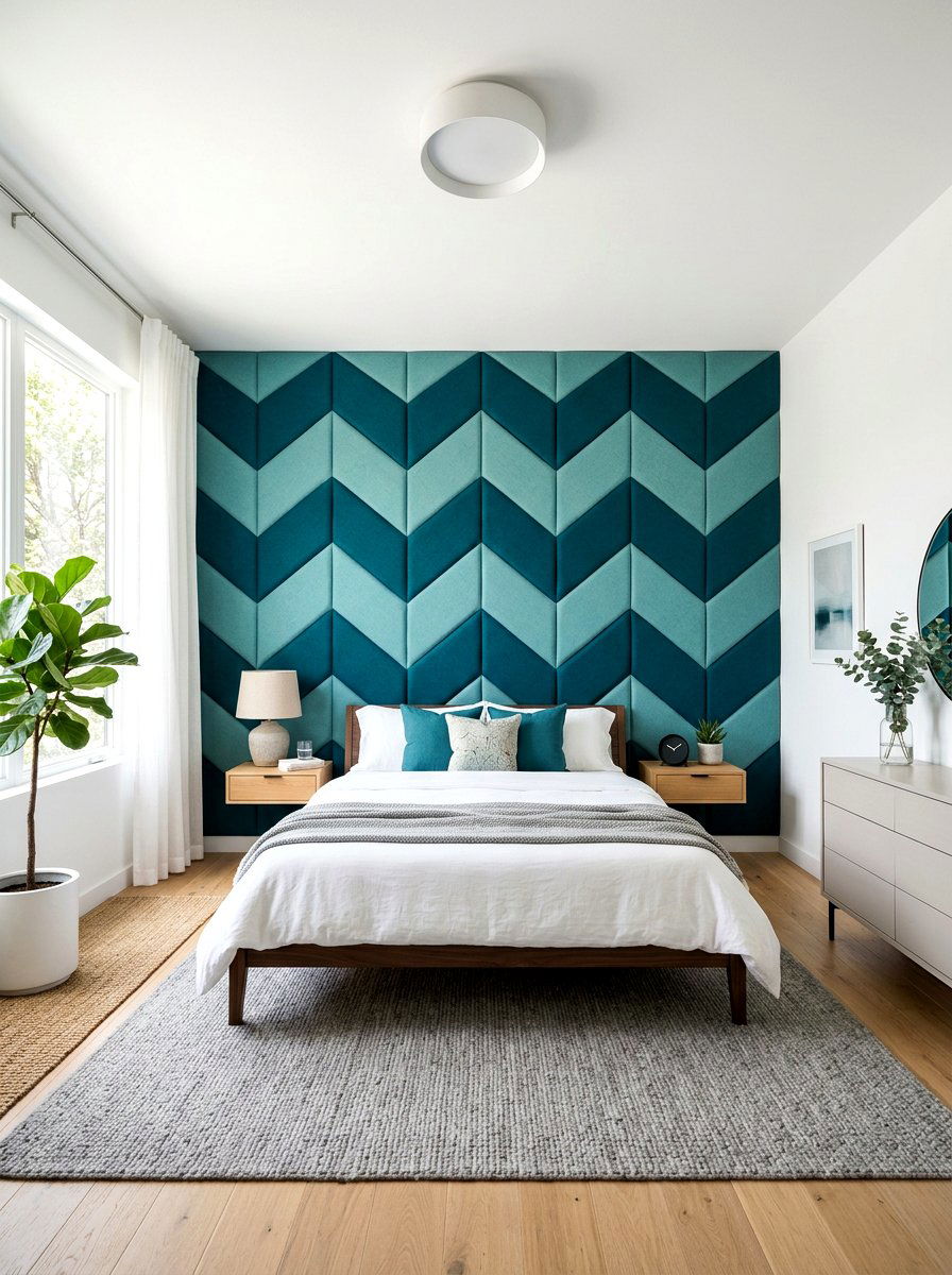 Chevron Pattern Upholstered Wall - 30 upholstered wall bedroom ideas