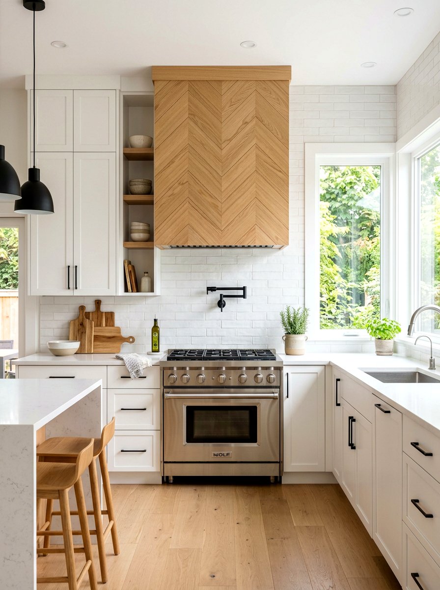 Chevron Pattern Wood Hood - 30 paneled range hood ideas