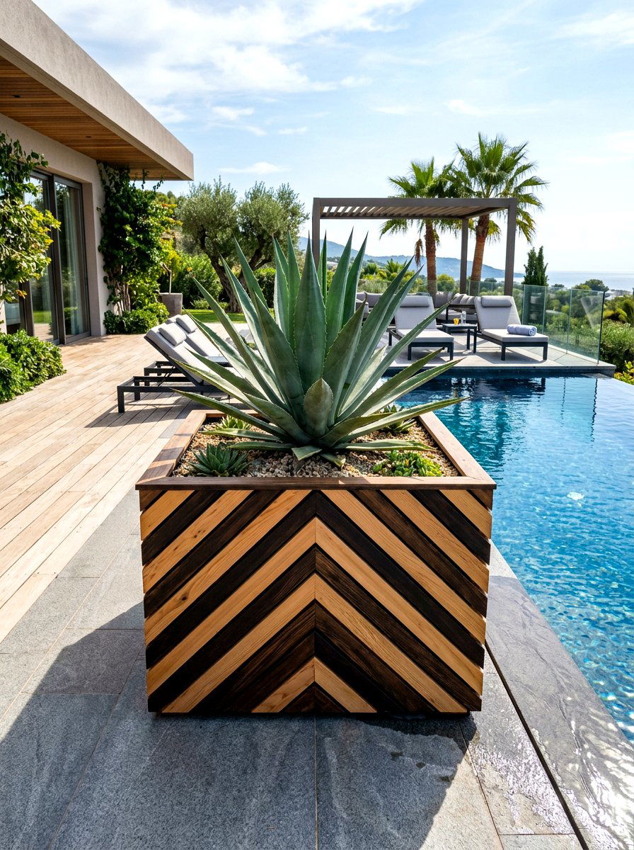 Chevron Wood Planter Box - 30 wooden planter ideas