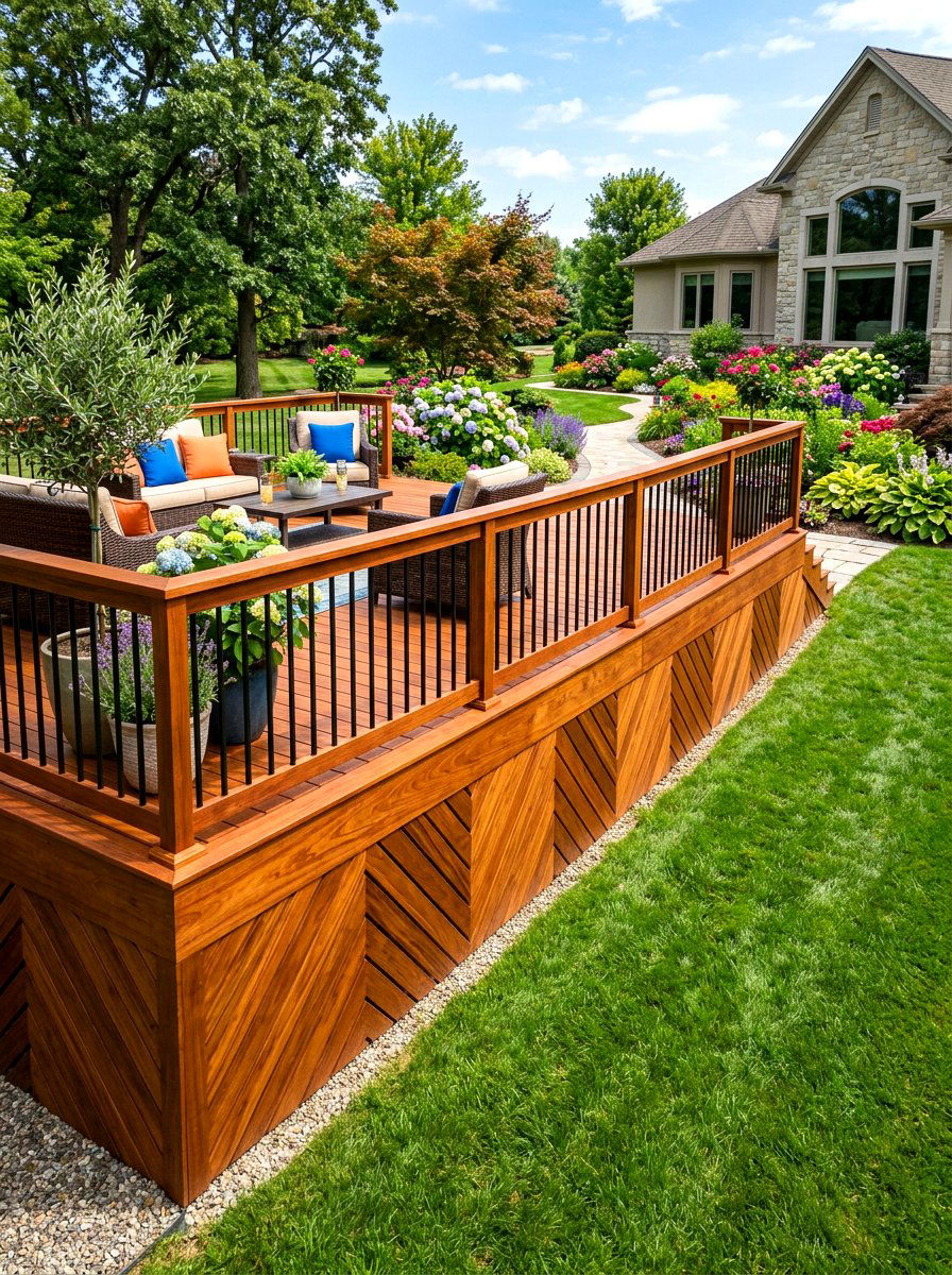 Chevron pattern wood skirting - 30 deck skirting lattice ideas