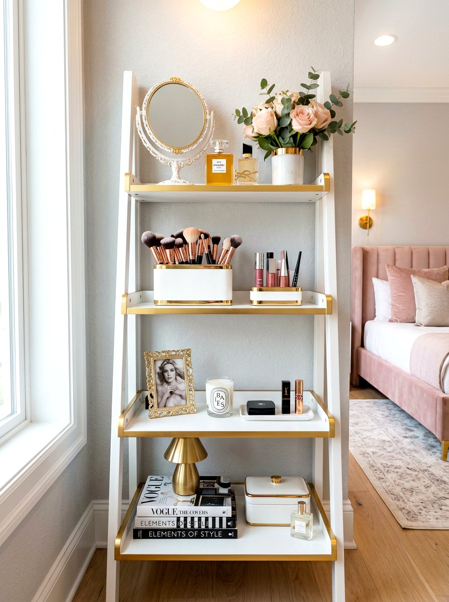 Chic Vanity Station - 30 ladder shelf styling ideas