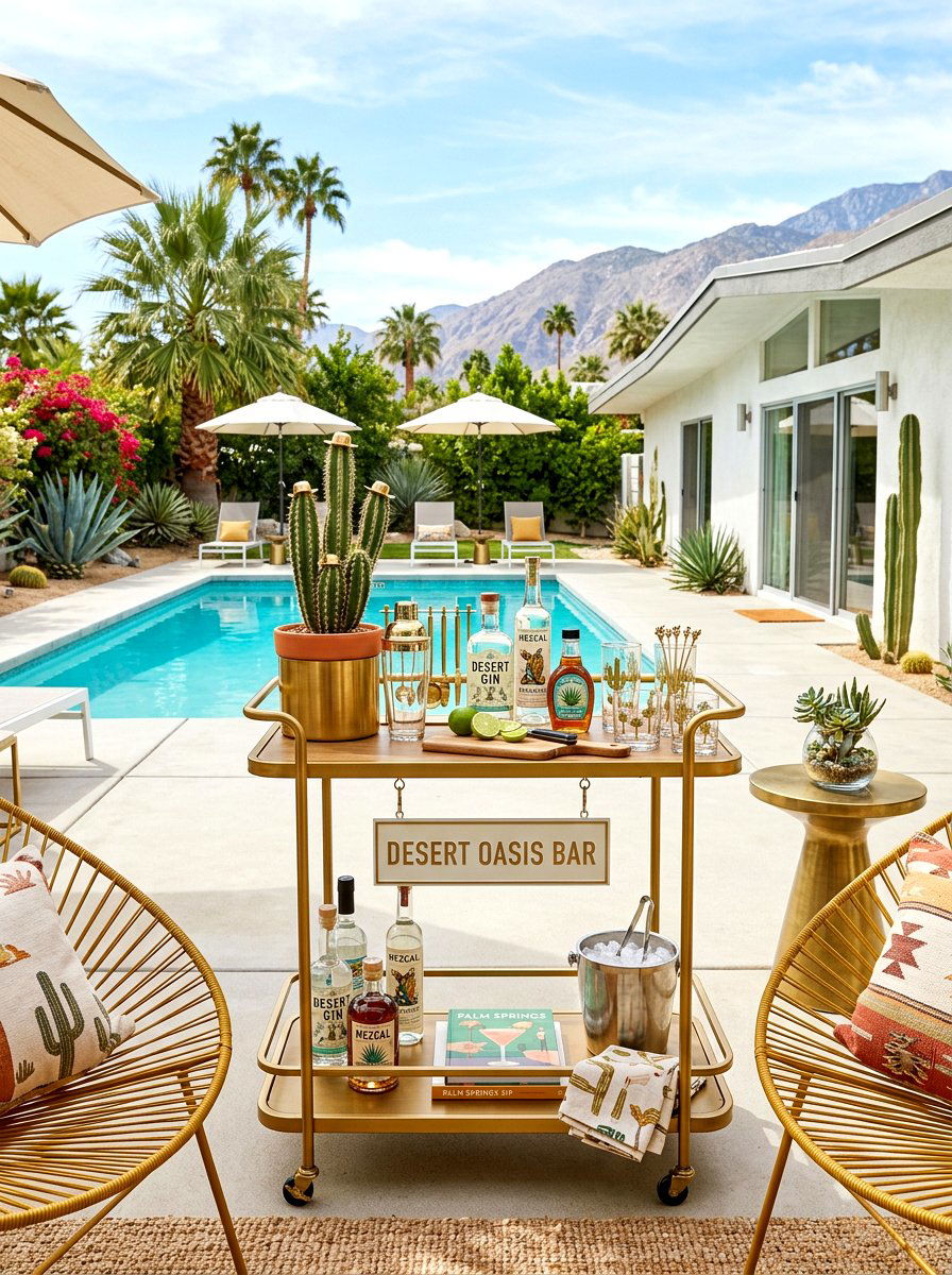 Chic cactus bar cart - 30 cactus decor ideas