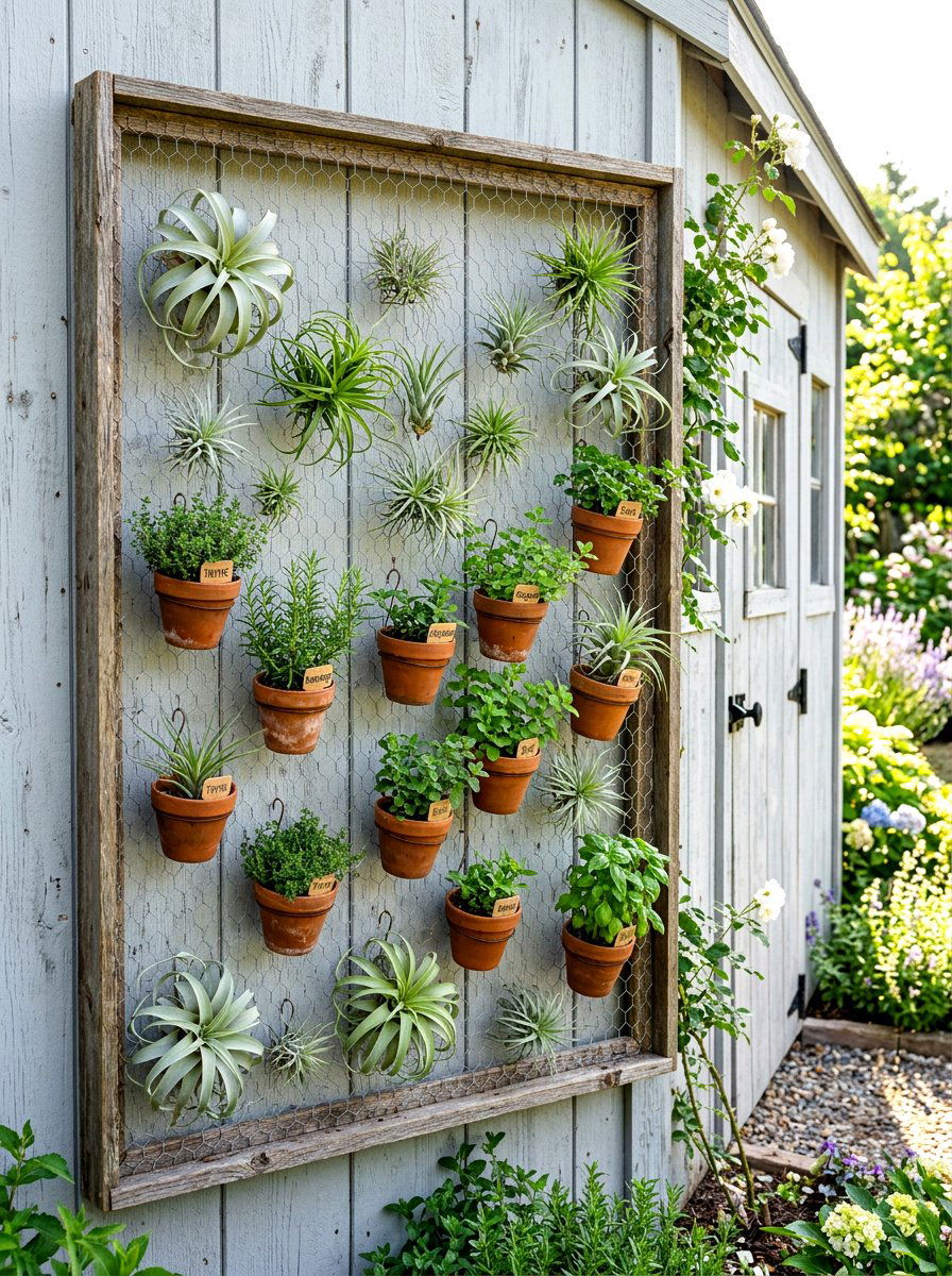 Chicken Wire Wall Frame - 30 rustic vertical garden ideas