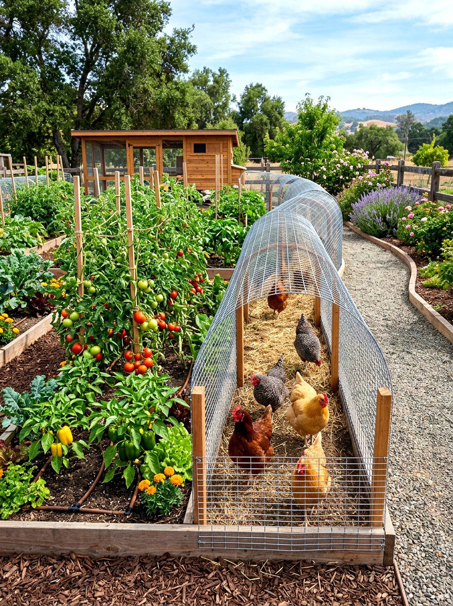 Chicken tunnel through garden - 30 backyard coop garden ideas
