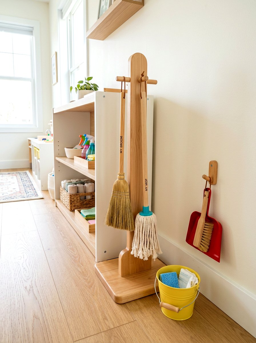 Child size cleaning tools - 30 Montessori playroom aesthetic ideas