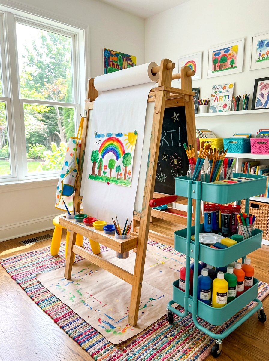Children art easel station - 30 Montessori playroom aesthetic ideas