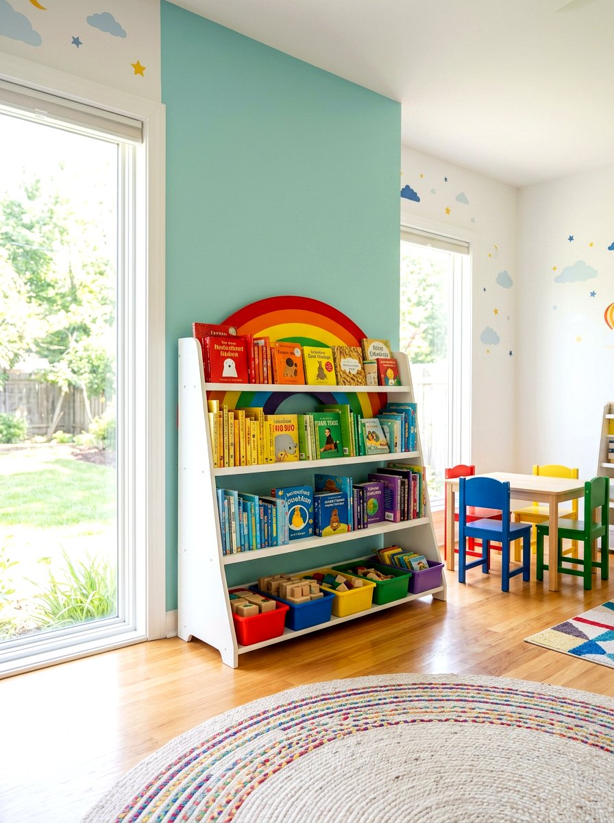 Childrens Playroom Rainbow Shelf - 30 organizing a bookshelf ideas