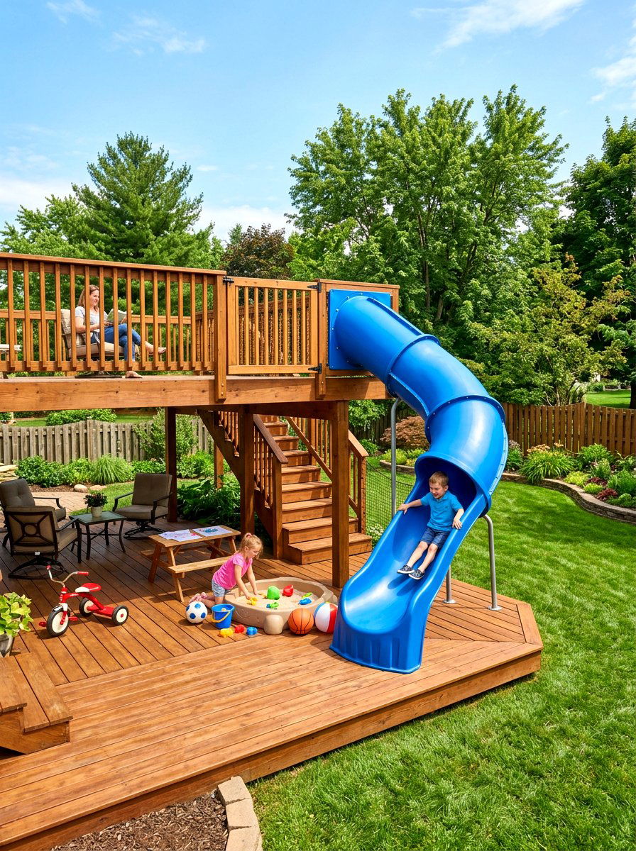 Childrens Slide Attachment - 30 two level deck ideas