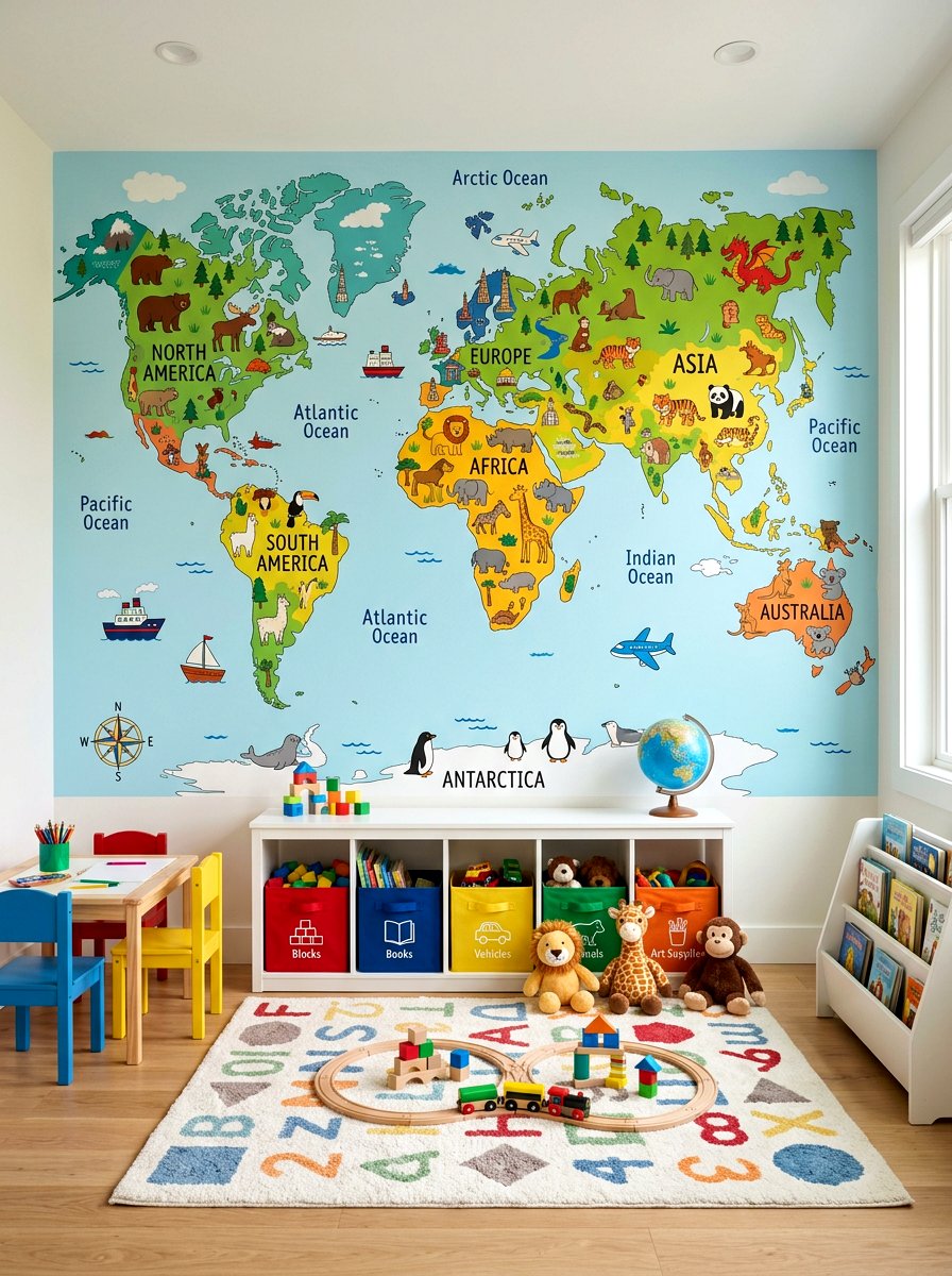 Childrens map wall mural - 30 mural wall ideas