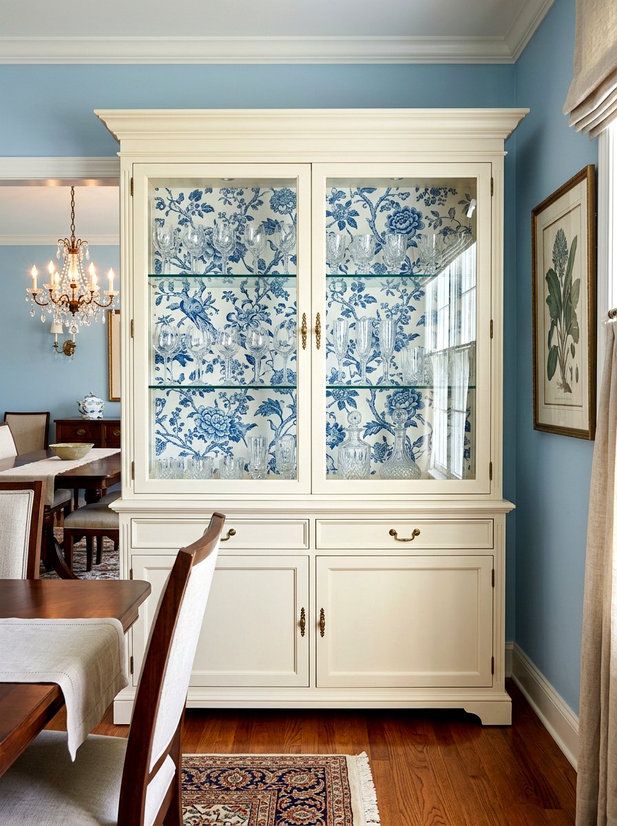 China cabinet wallpaper back - 30 china cabinet makeover ideas