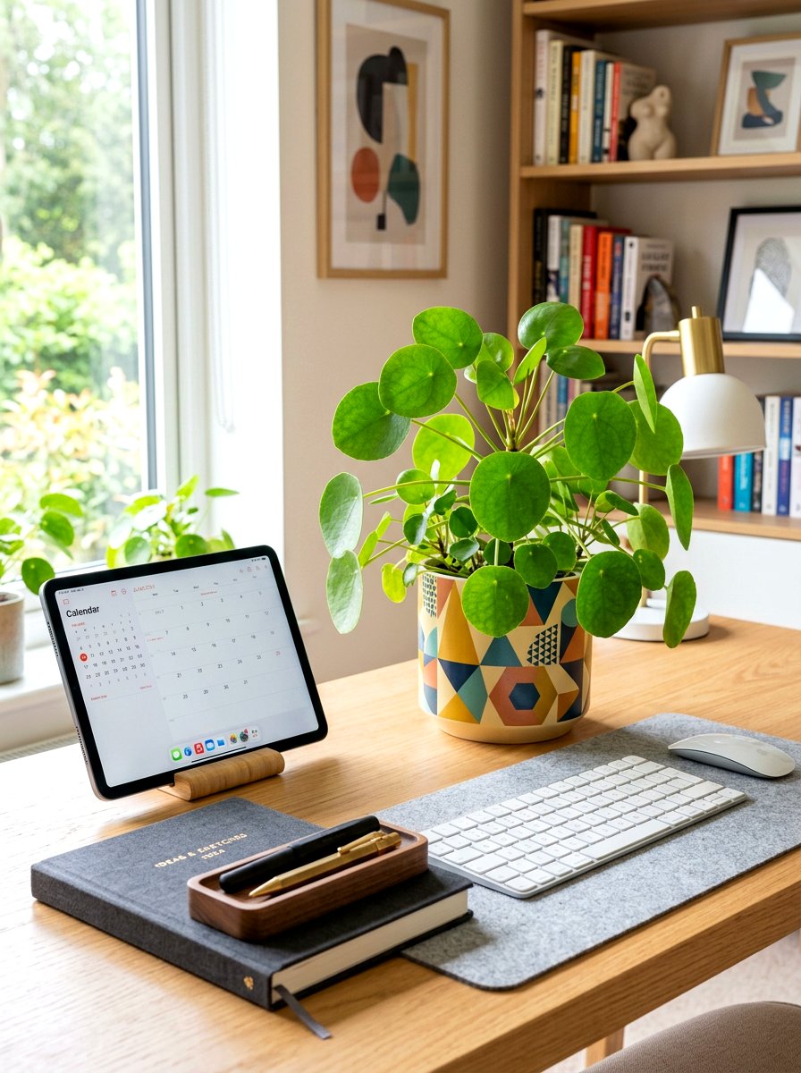 Chinese Money Plant Desktop Decor - 30 home office plant ideas