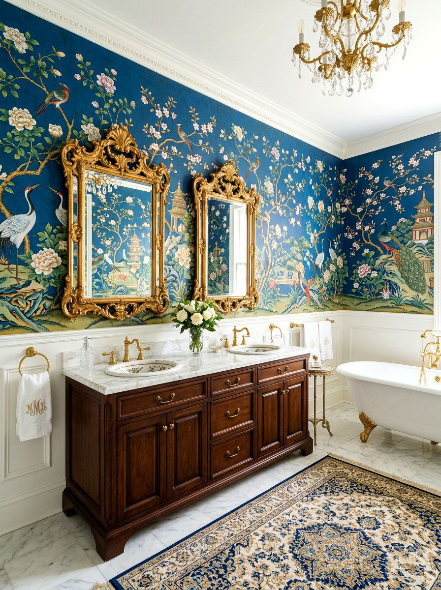 Chinoiserie Bathroom Wallpaper - 30 bathroom wallpaper ideas