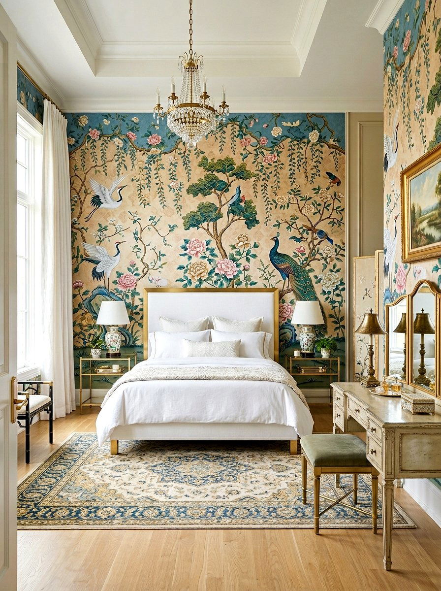 Chinoiserie Floral Wallpaper - 30 floral wallpaper bedroom ideas