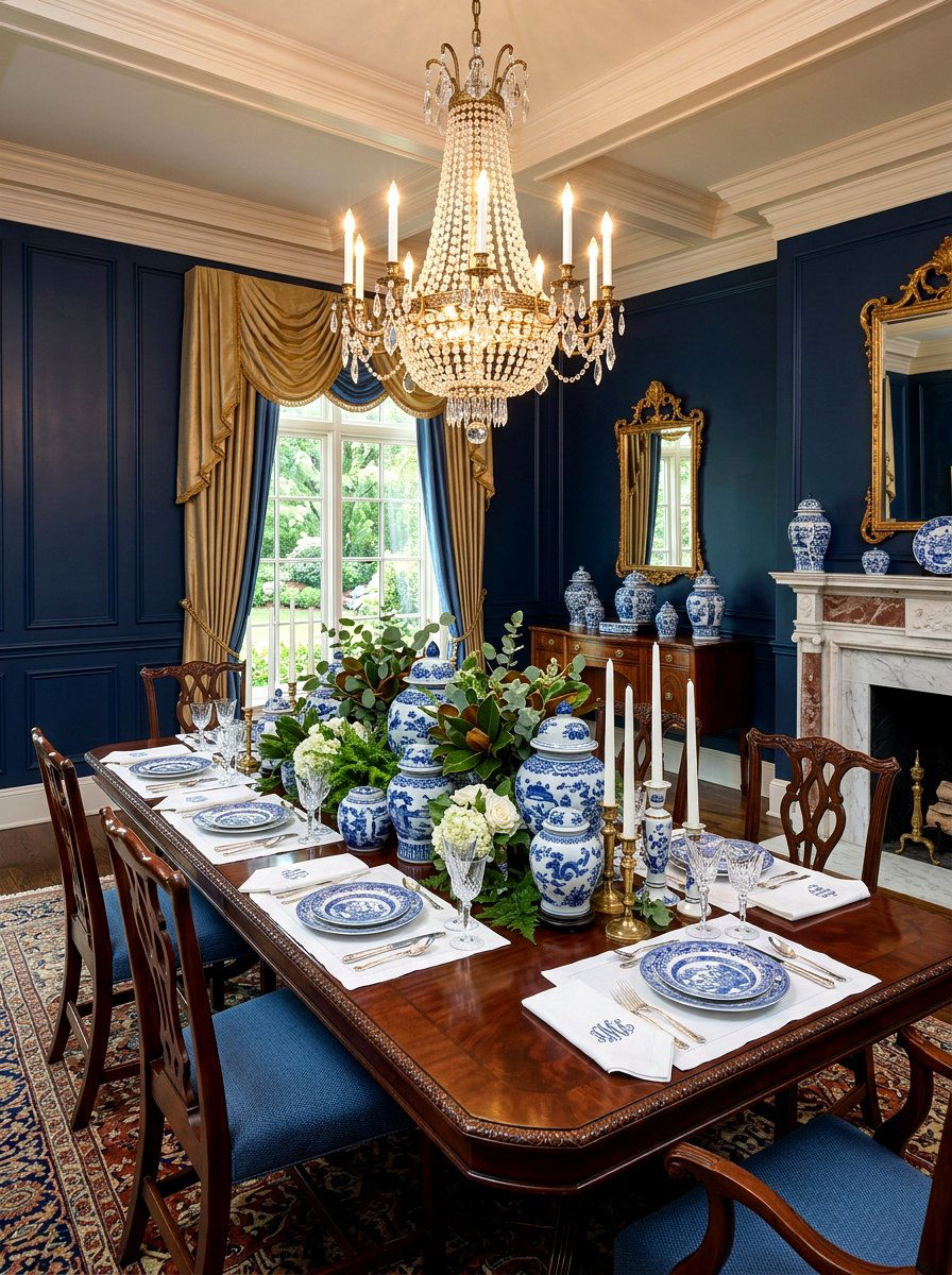 Chinoiserie Ginger Jar Table - 30 blue and white table decor ideas