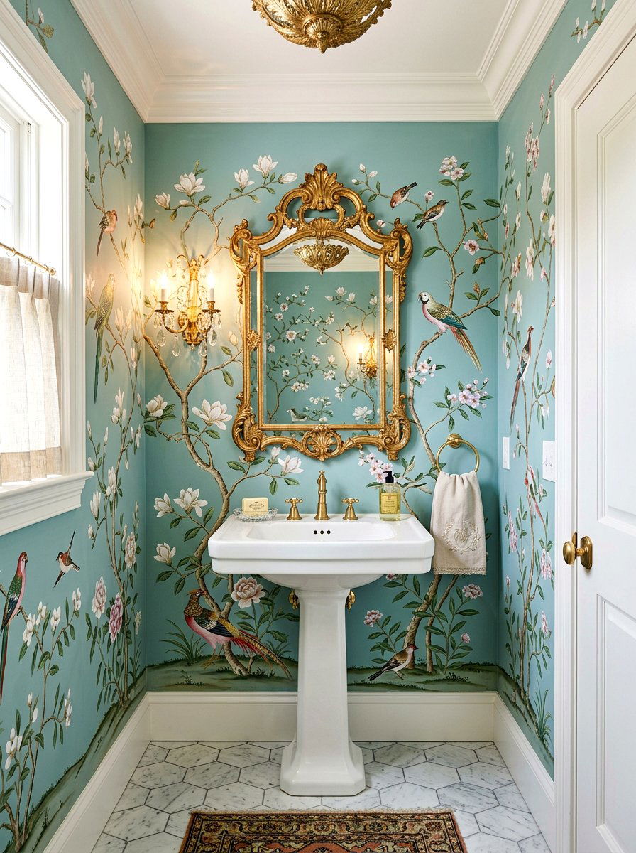 Chinoiserie Mural Powder Room - 30 murals in powder room ideas