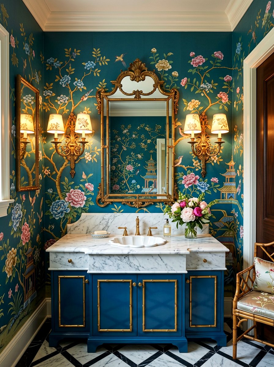 Chinoiserie Powder Room With Sconces - 30 chinoiserie powder room ideas