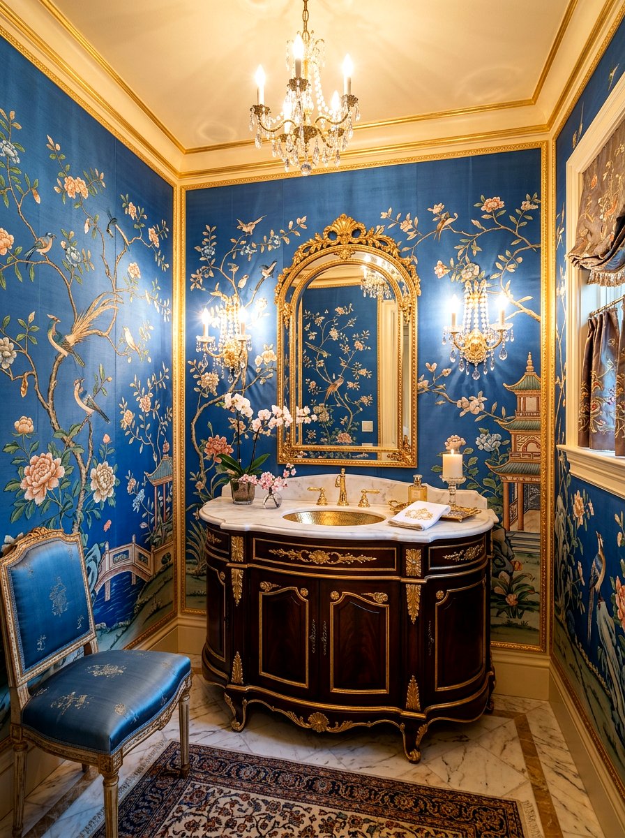 30 Chinoiserie Powder Room Ideas for Luxe, Patterned Charm