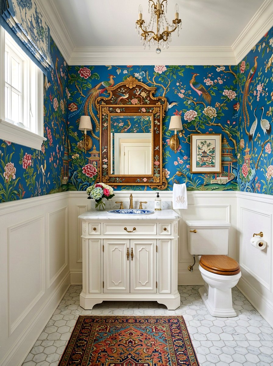 Chinoiserie Powder Room With Wainscoting - 30 chinoiserie powder room ideas