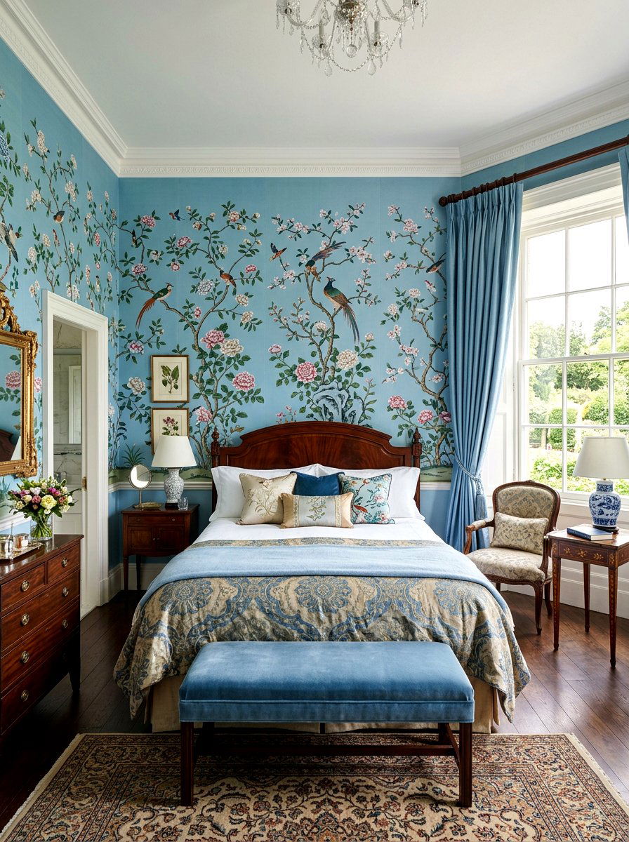 Chinoiserie Silk Guest Suite - 30 wallpaper decor ideas