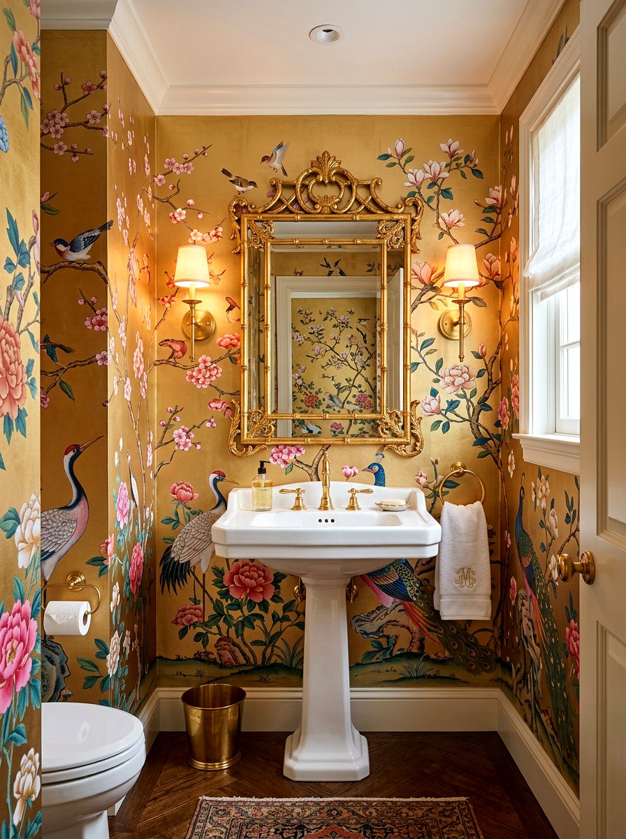 Chinoiserie Wallpaper Powder Room - 30 preppy home decor ideas