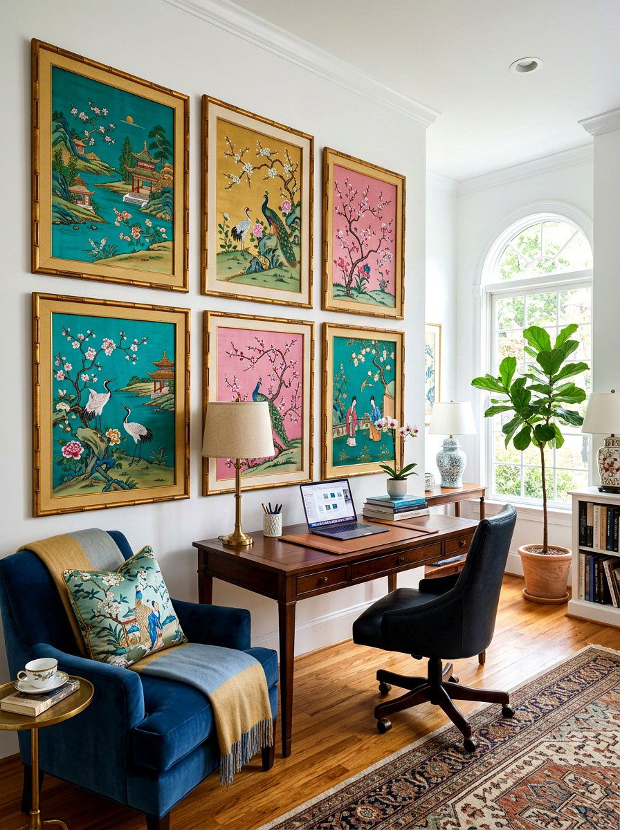 Chinoiserie art prints office - 30 chinoiserie office ideas
