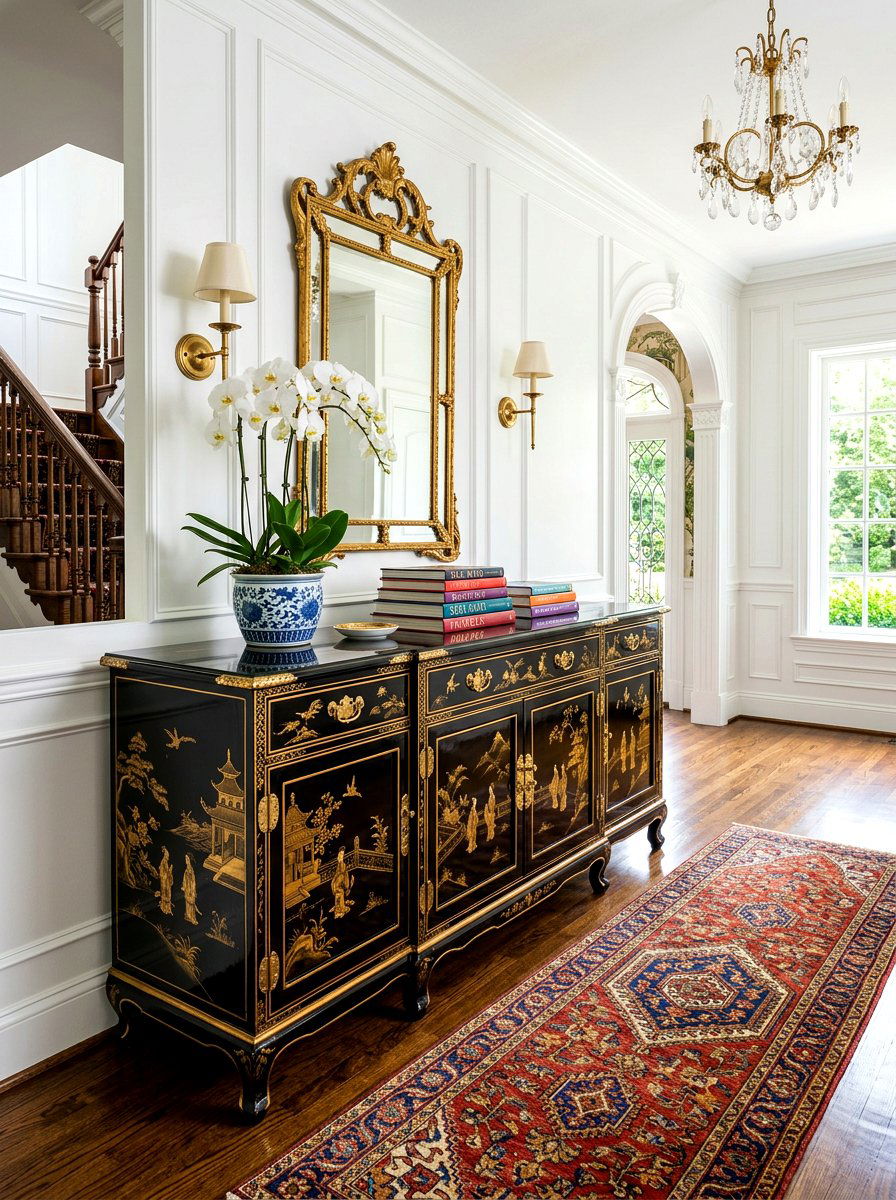 Chinoiserie black lacquer sideboard foyer - 30 antique sideboard ideas