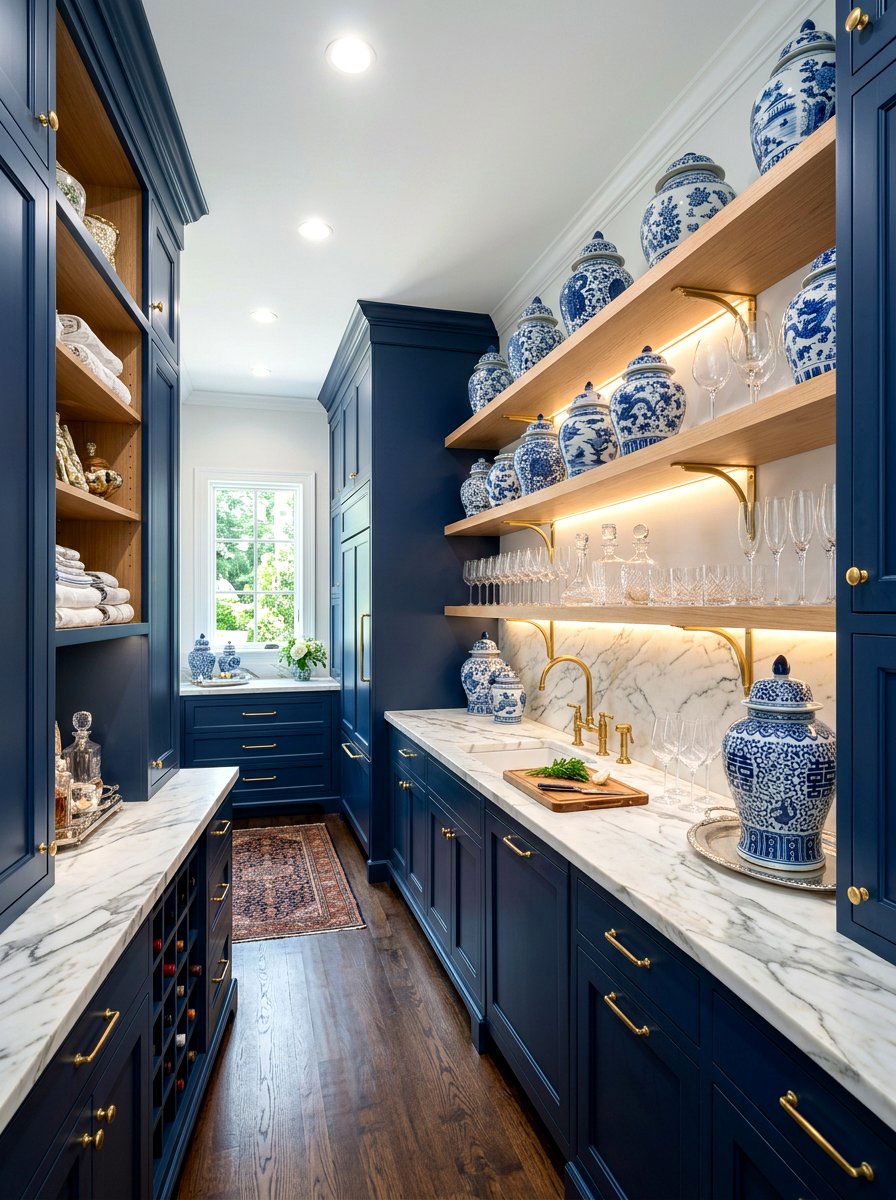 Chinoiserie ginger jar butler pantry - 30 blue and white ginger jar decor ideas