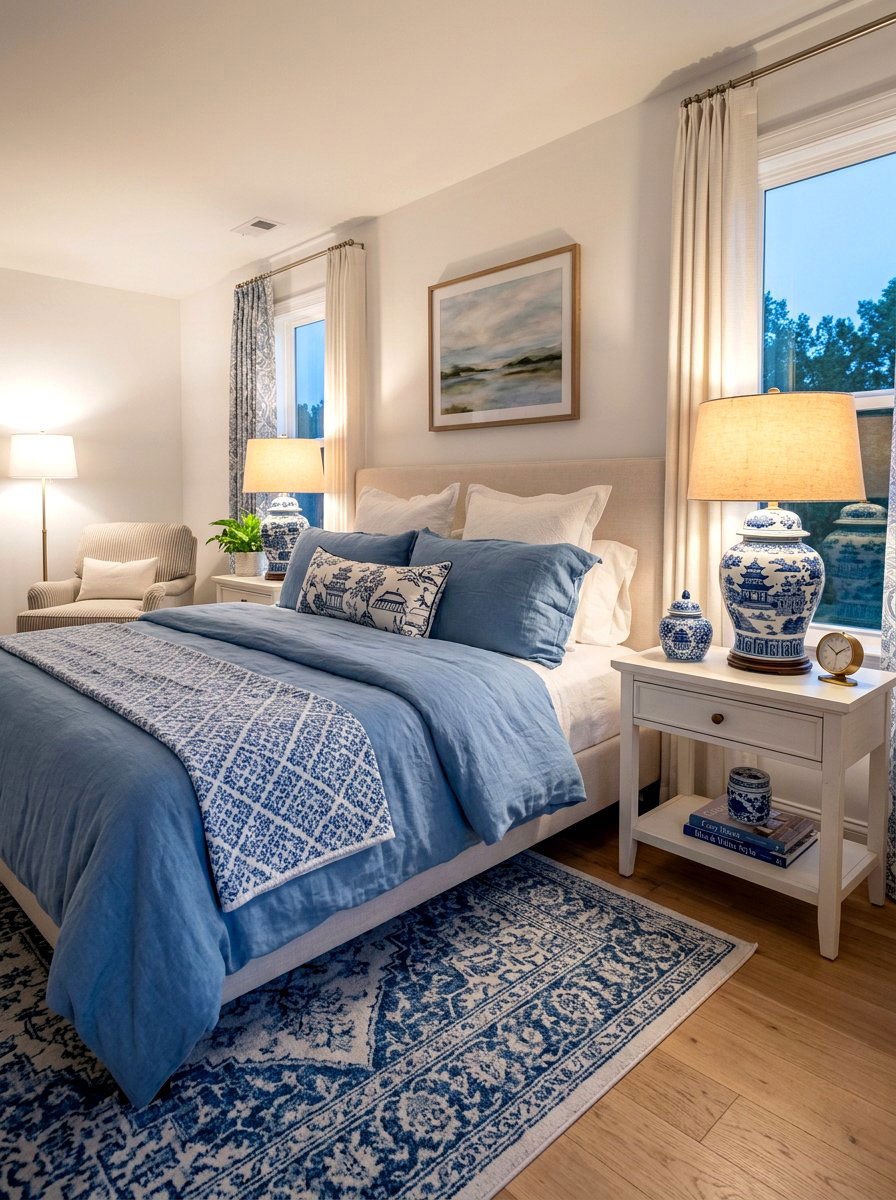 Chinoiserie ginger jar nightstand - 30 blue and white ginger jar decor ideas