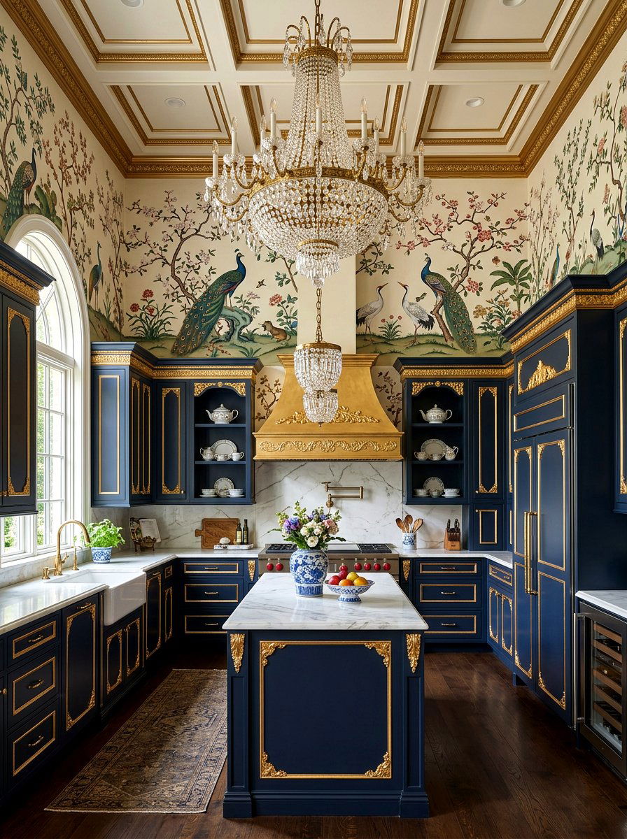 Chinoiserie kitchen wallpaper - 30 floral kitchen wallpaper ideas