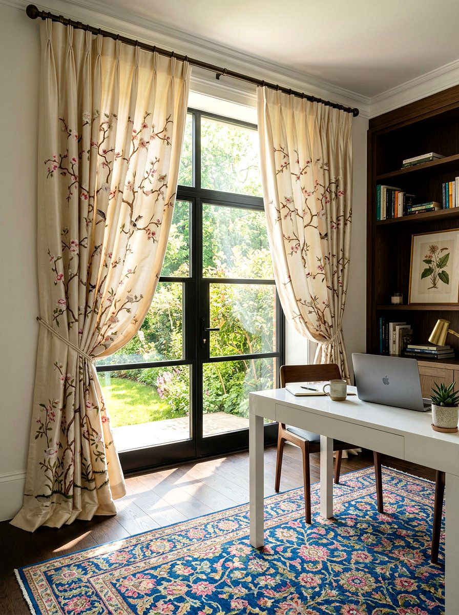Chinoiserie silk window panels - 30 chinoiserie office ideas
