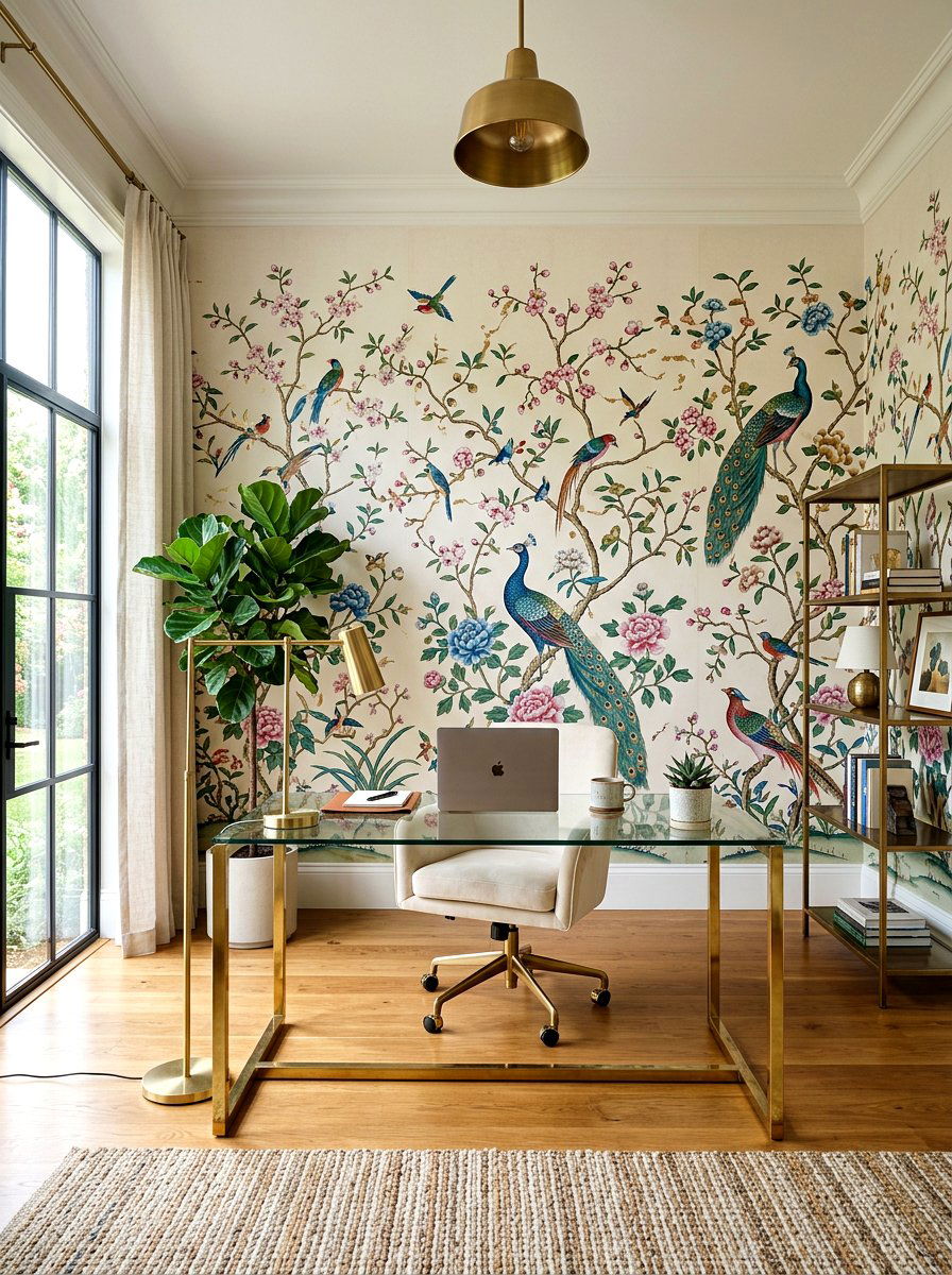 Chinoiserie wallpaper home office - 30 chinoiserie office ideas