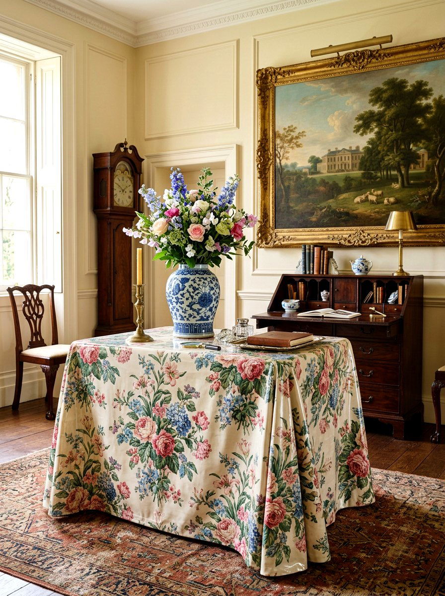 Chintz Fabric Foyer Table - 30 skirted foyer table ideas