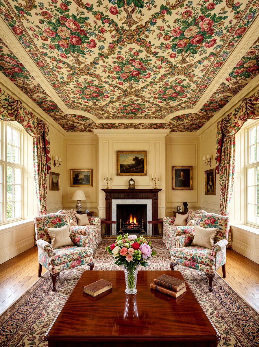 Chintz Floral Ceiling - 30 vintage floral ceiling ideas