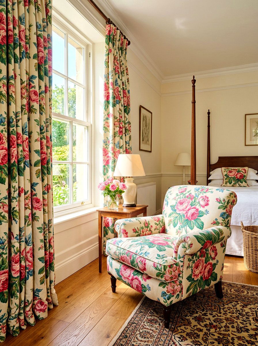 Chintz Pattern Fabric - 30 English country bedroom decor ideas