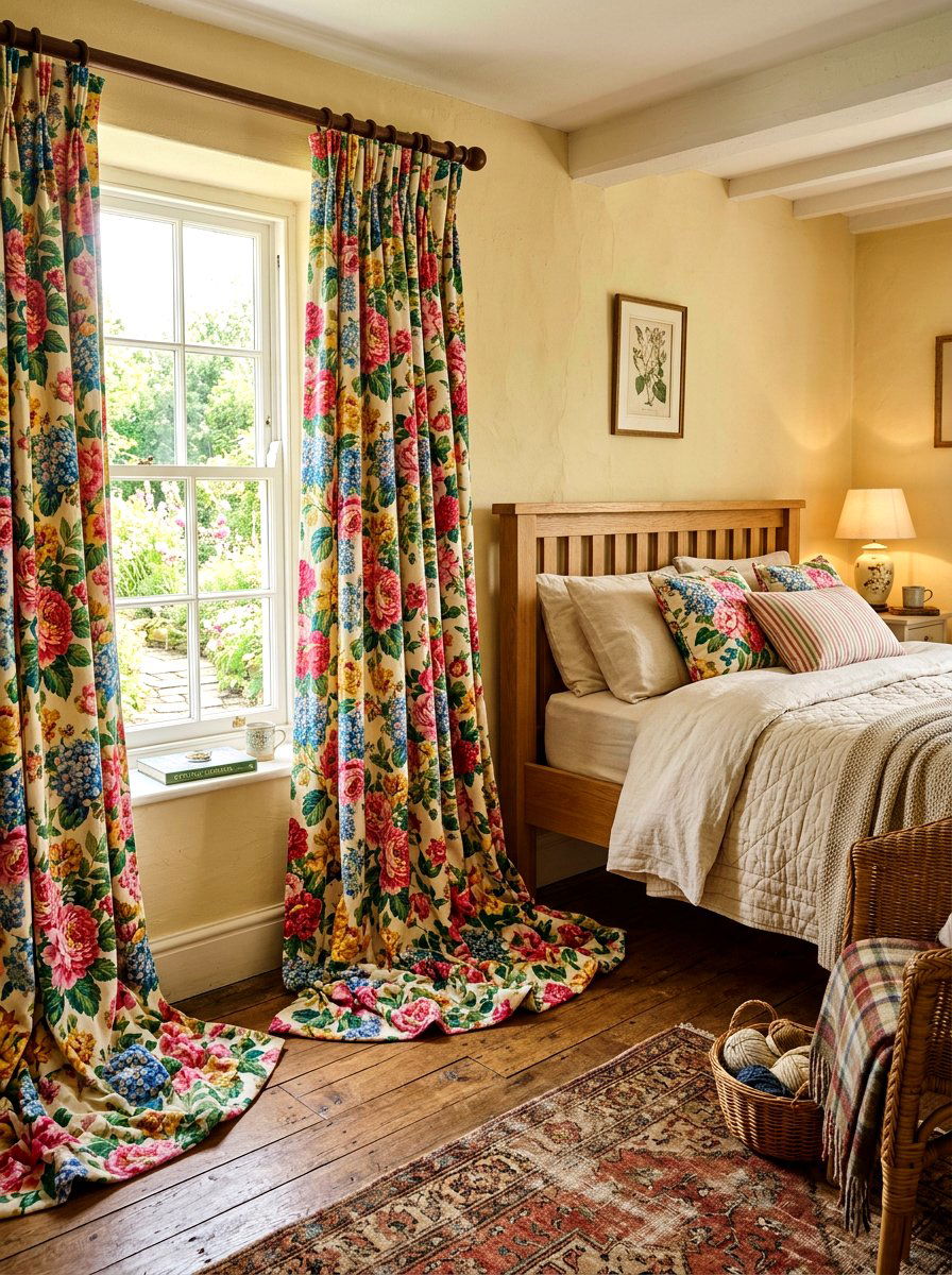 Chintz floral curtain - 30 English country bedroom ideas
