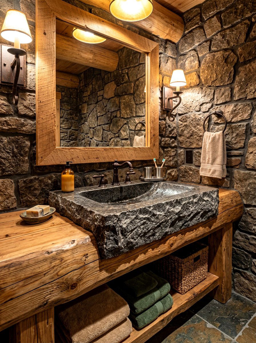 Chiseled exterior stone sink - 30 stone vessel sink ideas