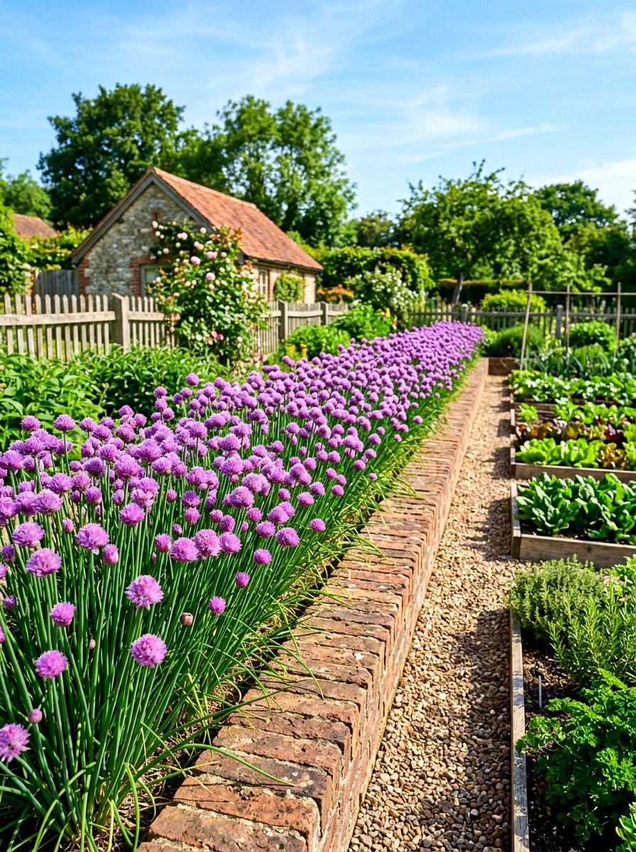 Chive Blossom Border - 30 edible flower garden ideas
