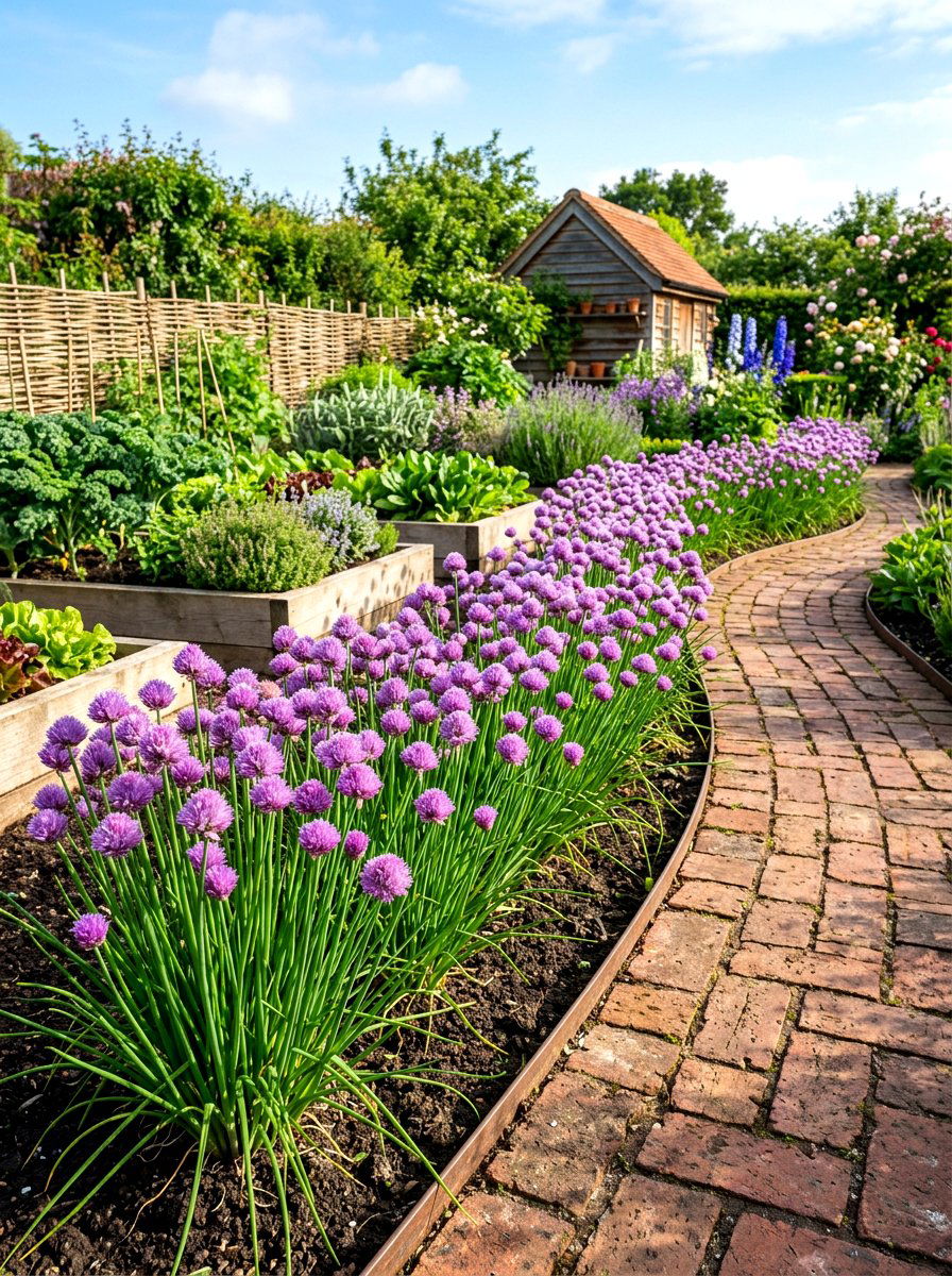 Chive Flower Edging - 30 sensory herb garden ideas