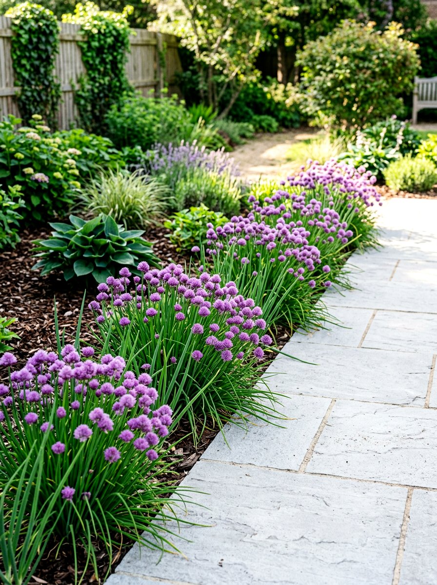 Chive and scallion edging - 30 herb patio border ideas