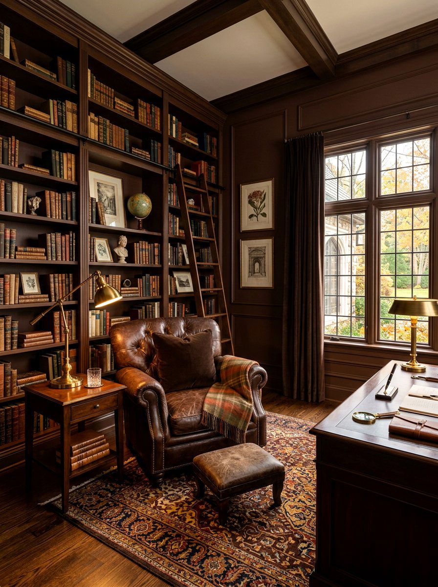 Chocolate Brown Den - 30 fall color drench ideas