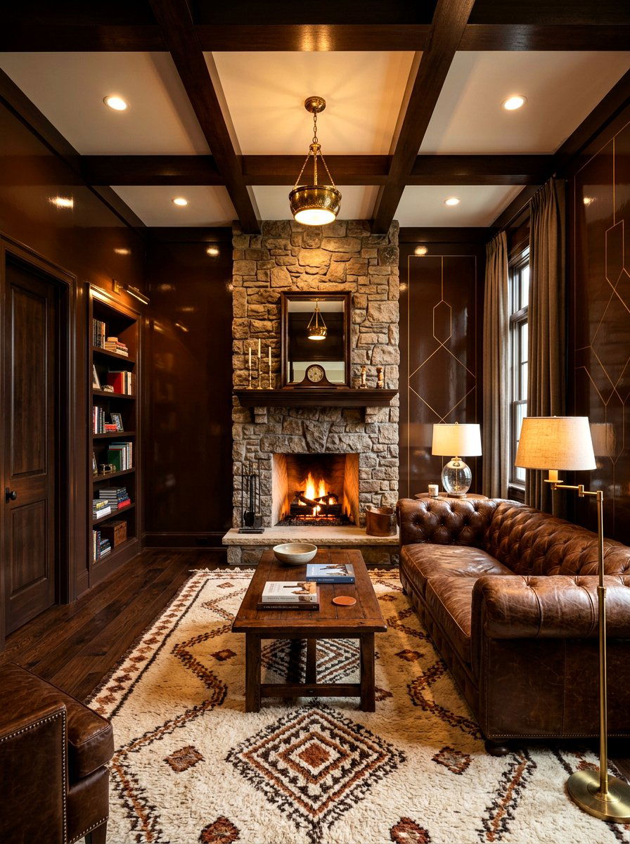 Chocolate Brown Gloss Den - 30 lacquered room ideas