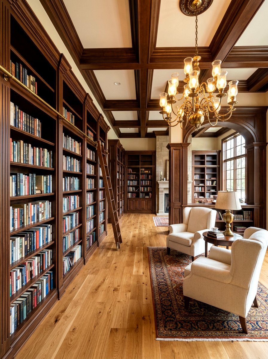Chocolate Brown Library Shelves - 30 moody library living room ideas