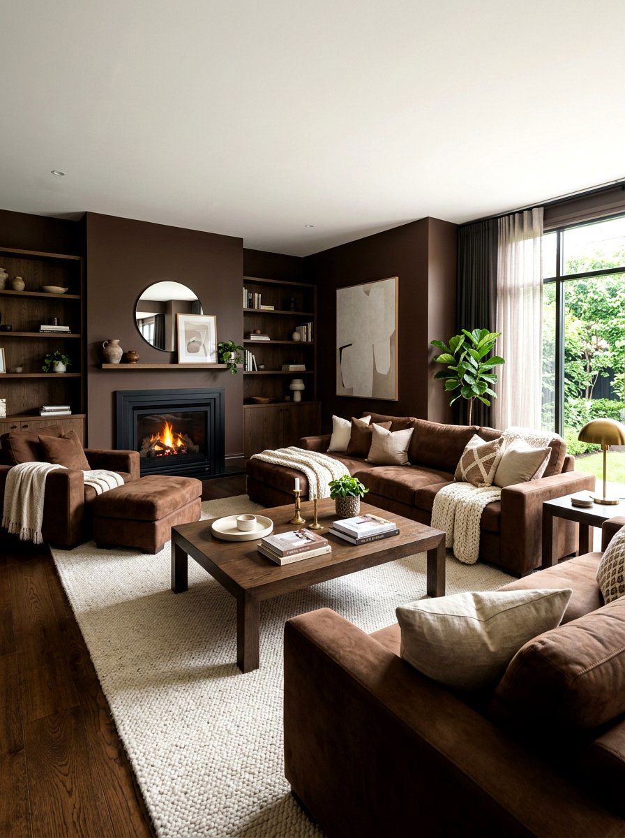 Chocolate Brown Lounge Room - 30 moody lounge room ideas