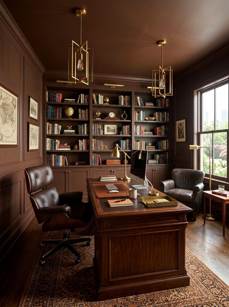 Chocolate Brown Office - 30 color drenched office ideas