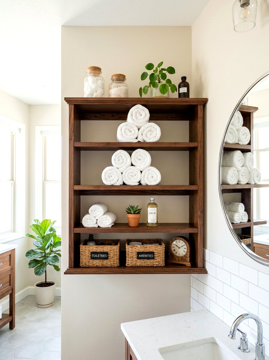 Chocolate Brown Open Shelving - 30 chocolate bathroom ideas