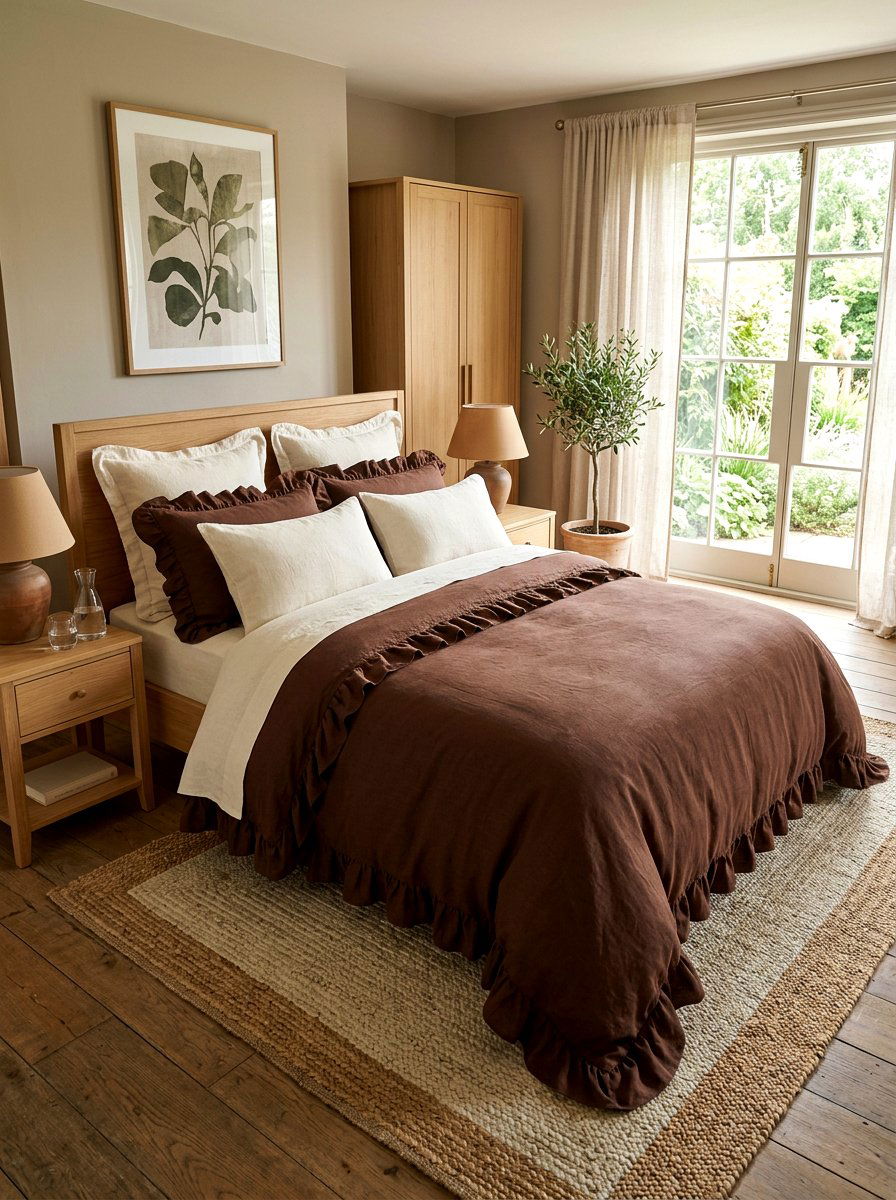 Chocolate Brown Ruffled Linen Bedding - 30 ruffled linen bedding ideas