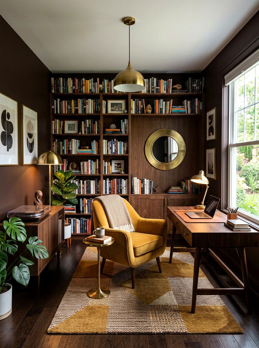 Chocolate Brown Study - 30 dark moody wall ideas