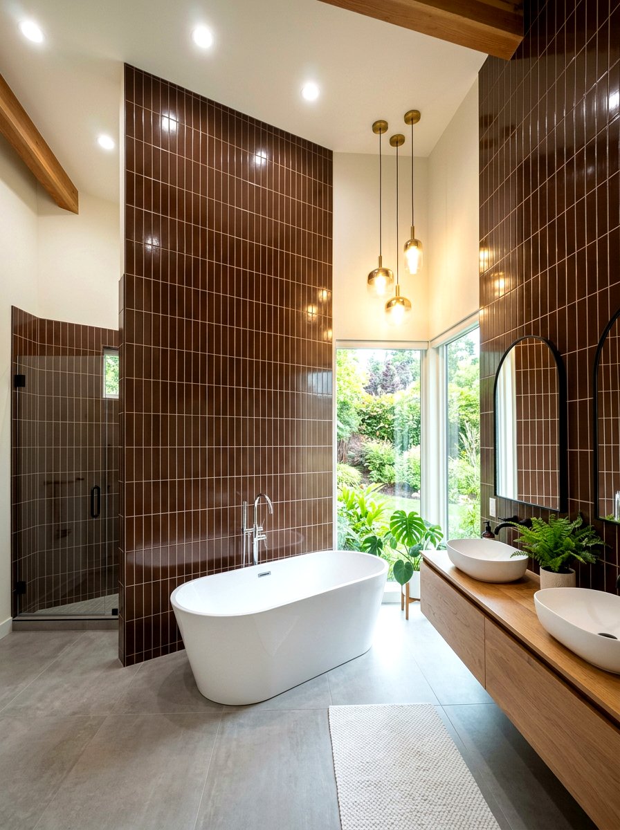 Chocolate Brown Vertical Tile - 30 chocolate bathroom ideas